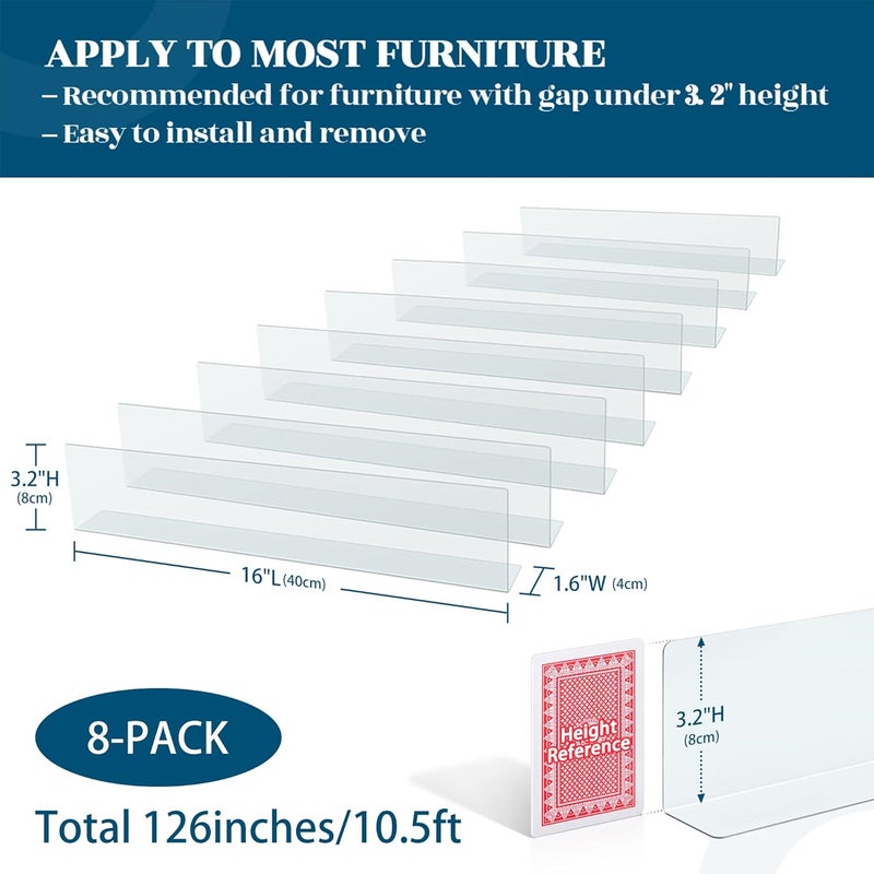 MOHOLD Store 8 Pack Under Couch Blocker 15.8" L x 3.2" H Under Bed Blocker Gap Bumper Stop Toys Safety PVC Adjustable Clear Couch Guards Toys Blocker for Furniture Sofa Barrier with Strong Adhesive - Image 2